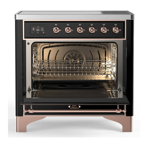 ILVE Majestic III 36-Inch Induction Range with 6 Induction Elements, 3.5 cu. ft. Oven, Glossy Black with Copper Trim, Triple Glass Door, UMIB36NR3BKP