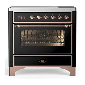 ILVE Majestic III 36-Inch Induction Range with 6 Induction Elements, 3.5 cu. ft. Oven, Glossy Black with Copper Trim, Triple Glass Door, UMIB36NR3BKP