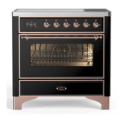 ILVE Majestic III 36-Inch Induction Range with 6 Induction Elements, 3.5 cu. ft. Oven, Glossy Black with Copper Trim, Triple Glass Door, UMIB36NR3BKP