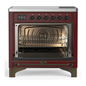 ILVE Majestic III 36-Inch Induction Range with 6 Induction Elements, 3.5 cu. ft. Oven, Burgundy with Burnished Trim, Triple Glass Door, UMIB36NR3BUB