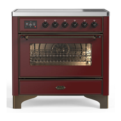 ILVE Majestic III 36-Inch Induction Range with 6 Induction Elements, 3.5 cu. ft. Oven, Burgundy with Burnished Trim, Triple Glass Door, UMIB36NR3BUB
