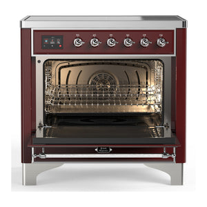 ILVE Majestic III 36-Inch Induction Range with 6 Induction Elements, 3.5 cu. ft. Oven, Burgundy with Chrome Trim, Triple Glass Door, UMIB36NR3BUC