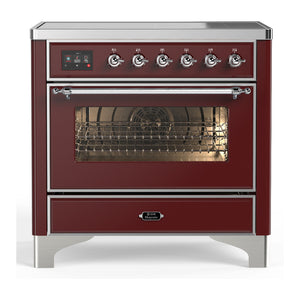 ILVE Majestic III 36-Inch Induction Range with 6 Induction Elements, 3.5 cu. ft. Oven, Burgundy with Chrome Trim, Triple Glass Door, UMIB36NR3BUC