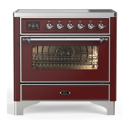 ILVE Majestic III 36-Inch Induction Range with 6 Induction Elements, 3.5 cu. ft. Oven, Burgundy with Chrome Trim, Triple Glass Door, UMIB36NR3BUC