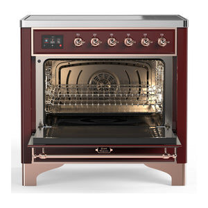 ILVE Majestic III 36-Inch Induction Range with 6 Induction Elements, 3.5 cu. ft. Oven, Burgundy with Copper Trim, Triple Glass Door, UMIB36NR3BUP
