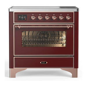 ILVE Majestic III 36-Inch Induction Range with 6 Induction Elements, 3.5 cu. ft. Oven, Burgundy with Copper Trim, Triple Glass Door, UMIB36NR3BUP