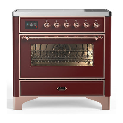 ILVE Majestic III 36-Inch Induction Range with 6 Induction Elements, 3.5 cu. ft. Oven, Burgundy with Copper Trim, Triple Glass Door, UMIB36NR3BUP