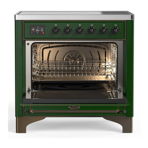 ILVE Majestic III 36-Inch Induction Range with 6 Induction Elements, 3.5 cu. ft. Oven, Emerald Green with Burnished Trim, Triple Glass Door, UMIB36NR3EGB