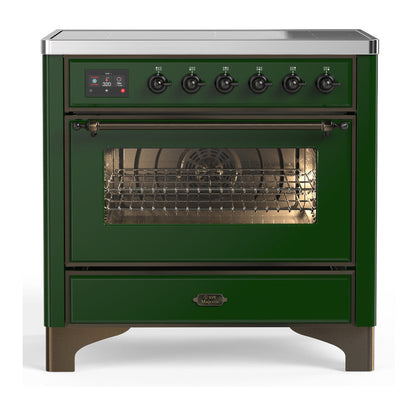 ILVE Majestic III 36-Inch Induction Range with 6 Induction Elements, 3.5 cu. ft. Oven, Emerald Green with Burnished Trim, Triple Glass Door, UMIB36NR3EGB