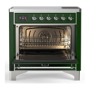 ILVE Majestic III 36-Inch Induction Range with 6 Induction Elements, 3.5 cu. ft. Oven, Emerald Green with Chrome Trim, Triple Glass Door, UMIB36NR3EGC