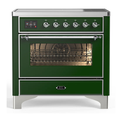 ILVE Majestic III 36-Inch Induction Range with 6 Induction Elements, 3.5 cu. ft. Oven, Emerald Green with Chrome Trim, Triple Glass Door, UMIB36NR3EGC