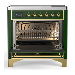 ILVE Majestic III 36-Inch Induction Range with 6 Induction Elements, 3.5 cu. ft. Oven, Emerald Green with Brass Trim, Triple Glass Door, UMIB36NR3EGG