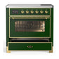 ILVE Majestic III 36-Inch Induction Range with 6 Induction Elements, 3.5 cu. ft. Oven, Emerald Green with Brass Trim, Triple Glass Door, UMIB36NR3EGG