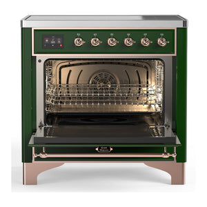 ILVE Majestic III 36-Inch Induction Range with 6 Induction Elements, 3.5 cu. ft. Oven, Emerald Green with Copper Trim, Triple Glass Door, UMIB36NR3EGP