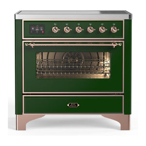 ILVE Majestic III 36-Inch Induction Range with 6 Induction Elements, 3.5 cu. ft. Oven, Emerald Green with Copper Trim, Triple Glass Door, UMIB36NR3EGP