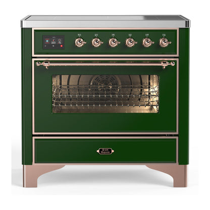 ILVE Majestic III 36-Inch Induction Range with 6 Induction Elements, 3.5 cu. ft. Oven, Emerald Green with Copper Trim, Triple Glass Door, UMIB36NR3EGP