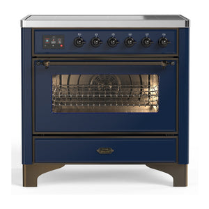 ILVE Majestic III 36-Inch Induction Range with 6 Induction Elements, 3.5 cu. ft. Oven, Mightnight Blue with Burnished Trim, Triple Glass Door, UMIB36NR3MBB