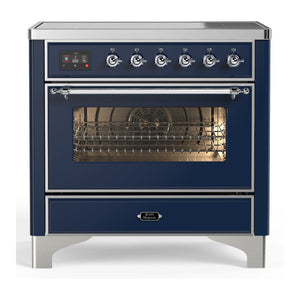 ILVE Majestic III 36-Inch Induction Range with 6 Induction Elements, 3.5 cu. ft. Oven, Mightnight Blue with Chrome Trim, Triple Glass Door, UMIB36NR3MBC