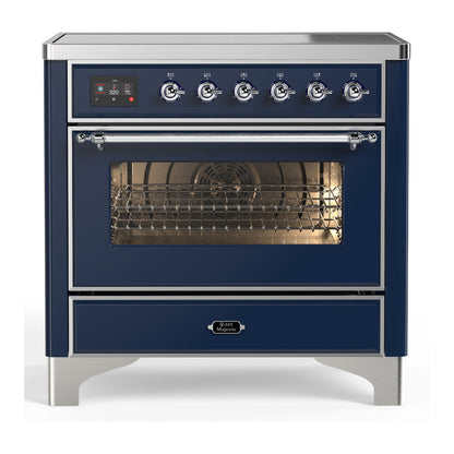 ILVE Majestic III 36-Inch Induction Range with 6 Induction Elements, 3.5 cu. ft. Oven, Mightnight Blue with Chrome Trim, Triple Glass Door, UMIB36NR3MBC