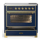 ILVE Majestic III 36-Inch Induction Range with 6 Induction Elements, 3.5 cu. ft. Oven, Mightnight Blue with Brass Trim, Triple Glass Door, UMIB36NR3MBG