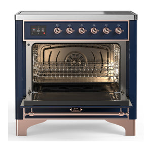 ILVE Majestic III 36-Inch Induction Range with 6 Induction Elements, 3.5 cu. ft. Oven, Mightnight Blue with Copper Trim, Triple Glass Door, UMIB36NR3MBP