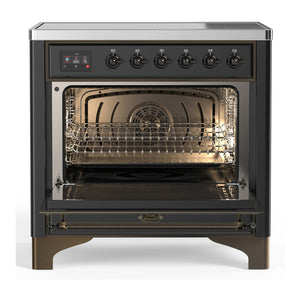 ILVE Majestic III 36-Inch Induction Range with 6 Induction Elements, 3.5 cu. ft. Oven, Matte Graphite with Burnished Trim, Triple Glass Door, UMIB36NR3MGB