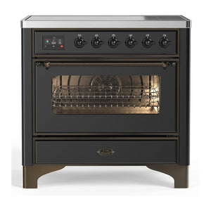 ILVE Majestic III 36-Inch Induction Range with 6 Induction Elements, 3.5 cu. ft. Oven, Matte Graphite with Burnished Trim, Triple Glass Door, UMIB36NR3MGB