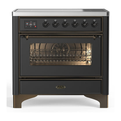 ILVE Majestic III 36-Inch Induction Range with 6 Induction Elements, 3.5 cu. ft. Oven, Matte Graphite with Burnished Trim, Triple Glass Door, UMIB36NR3MGB