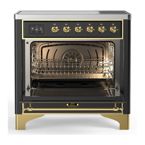 ILVE Majestic III 36-Inch Induction Range with 6 Induction Elements, 3.5 cu. ft. Oven, Matte Graphite with Brass Trim, Triple Glass Door, UMIB36NR3MGG