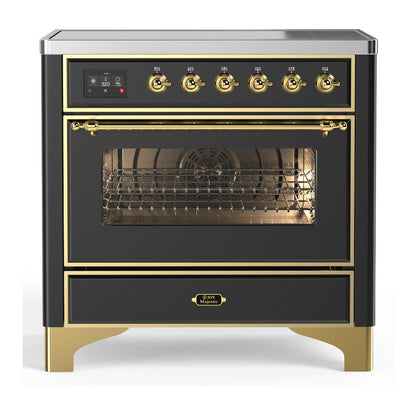 ILVE Majestic III 36-Inch Induction Range with 6 Induction Elements, 3.5 cu. ft. Oven, Matte Graphite with Brass Trim, Triple Glass Door, UMIB36NR3MGG