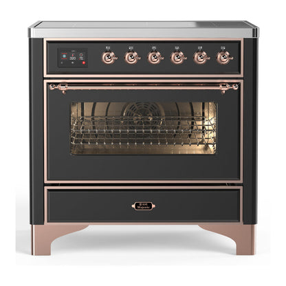 ILVE Majestic III 36-Inch Induction Range with 6 Induction Elements, 3.5 cu. ft. Oven, Matte Graphite with Copper Trim, Triple Glass Door, UMIB36NR3MGP