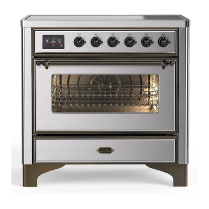 ILVE Majestic III 36-Inch Induction Range with 6 Induction Elements, 3.5 cu. ft. Oven, Stainless Steel with Burnished Trim, Triple Glass Door, UMIB36NR3SSB