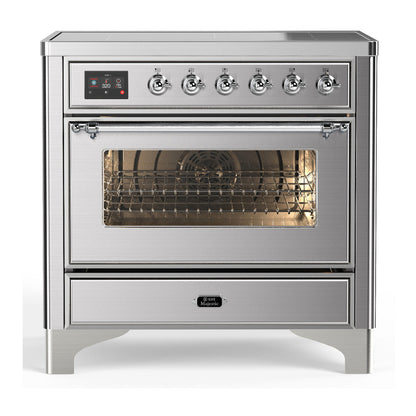 ILVE Majestic III 36-Inch Induction Range with 6 Induction Elements, 3.5 cu. ft. Oven, Stainless Steel with Chrome Trim, Triple Glass Door, UMIB36NR3SSC