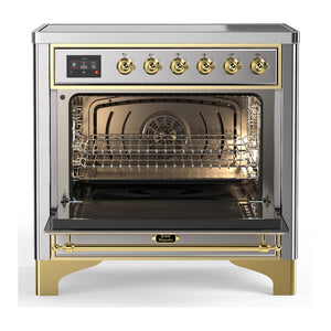 ILVE Majestic III 36-Inch Induction Range with 6 Induction Elements, 3.5 cu. ft. Oven, Stainless Steel with Brass Trim, Triple Glass Door, UMIB36NR3SSG