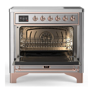 ILVE Majestic III 36-Inch Induction Range with 6 Induction Elements, 3.5 cu. ft. Oven, Stainless Steel with Copper Trim, Triple Glass Door, UMIB36NR3SSP