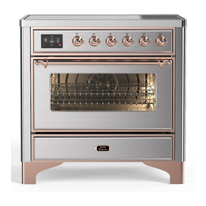 ILVE Majestic III 36-Inch Induction Range with 6 Induction Elements, 3.5 cu. ft. Oven, Stainless Steel with Copper Trim, Triple Glass Door, UMIB36NR3SSP