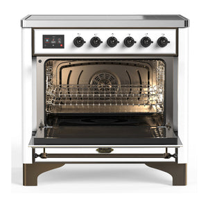 ILVE Majestic III 36-Inch Induction Range with 6 Induction Elements, 3.5 cu. ft. Oven, White with Burnished Trim, Triple Glass Door, UMIB36NR3WHB