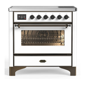 ILVE Majestic III 36-Inch Induction Range with 6 Induction Elements, 3.5 cu. ft. Oven, White with Burnished Trim, Triple Glass Door, UMIB36NR3WHB