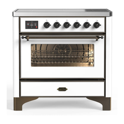 ILVE Majestic III 36-Inch Induction Range with 6 Induction Elements, 3.5 cu. ft. Oven, White with Burnished Trim, Triple Glass Door, UMIB36NR3WHB