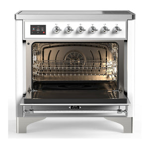 ILVE Majestic III 36-Inch Induction Range with 6 Induction Elements, 3.5 cu. ft. Oven, White with Chrome Trim, Triple Glass Door, UMIB36NR3WHC