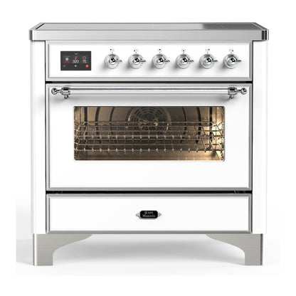 ILVE Majestic III 36-Inch Induction Range with 6 Induction Elements, 3.5 cu. ft. Oven, White with Chrome Trim, Triple Glass Door, UMIB36NR3WHC