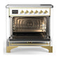 ILVE Majestic III 36-Inch Induction Range with 6 Induction Elements, 3.5 cu. ft. Oven, White with Brass Trim, Triple Glass Door, UMIB36NR3WHG