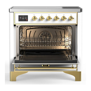 ILVE Majestic III 36-Inch Induction Range with 6 Induction Elements, 3.5 cu. ft. Oven, White with Brass Trim, Triple Glass Door, UMIB36NR3WHG