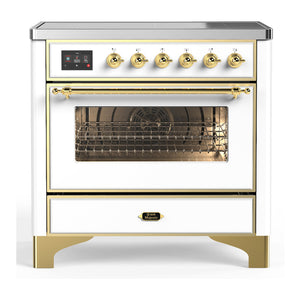 ILVE Majestic III 36-Inch Induction Range with 6 Induction Elements, 3.5 cu. ft. Oven, White with Brass Trim, Triple Glass Door, UMIB36NR3WHG
