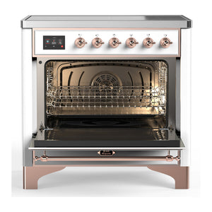 ILVE Majestic III 36-Inch Induction Range with 6 Induction Elements, 3.5 cu. ft. Oven, White with Copper Trim, Triple Glass Door, UMIB36NR3WHP