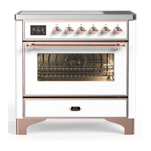 ILVE Majestic III 36-Inch Induction Range with 6 Induction Elements, 3.5 cu. ft. Oven, White with Copper Trim, Triple Glass Door, UMIB36NR3WHP