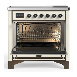 ILVE Majestic III 36-Inch Induction Range with 6 Induction Elements, 3.5 cu. ft. Oven, Antique White with Burnished Trim, Solid Door, UMIB36QNR3AWB