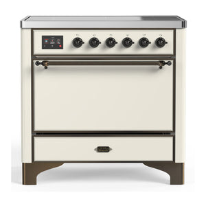 ILVE Majestic III 36-Inch Induction Range with 6 Induction Elements, 3.5 cu. ft. Oven, Antique White with Burnished Trim, Solid Door, UMIB36QNR3AWB