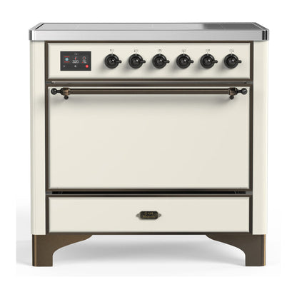 ILVE Majestic III 36-Inch Induction Range with 6 Induction Elements, 3.5 cu. ft. Oven, Antique White with Burnished Trim, Solid Door, UMIB36QNR3AWB