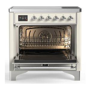 ILVE Majestic III 36-Inch Induction Range with 6 Induction Elements, 3.5 cu. ft. Oven, Antique White with Chrome Trim, Solid Door, UMIB36QNR3AWC